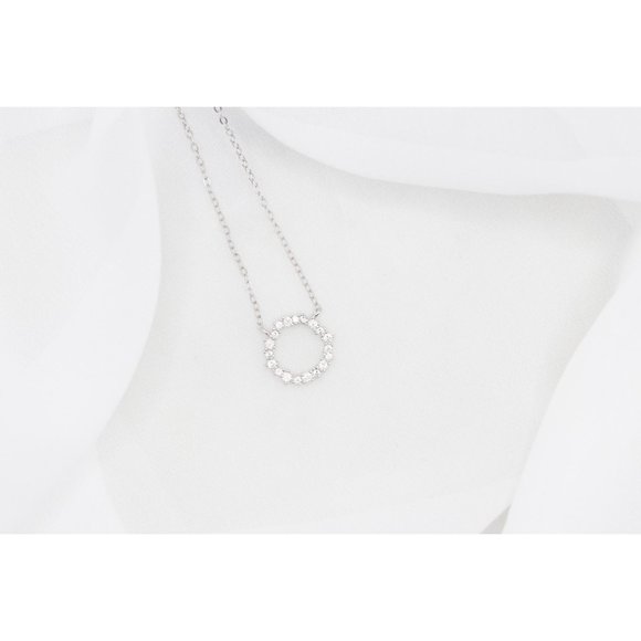 Gold Pave Circle Necklace, Silver Pave Circle Necklace - Picture 2 of 9